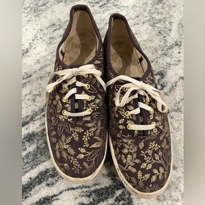 RIFLE PAPER CO✨ Brown KEDS w Gold Flowers & Vines